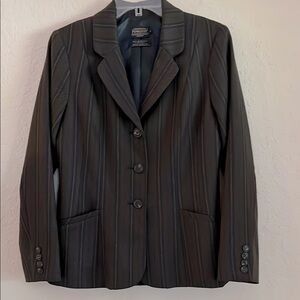 Pendleton Blazer Womens Size 8 Brown Striped Buttons Virgin Wool Academia Career